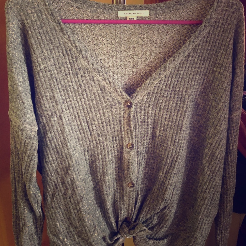 Long sleeve tie front top